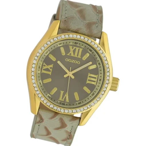 Oozoo Damen Armbanduhr Timepieces Analog Leder grau hellbraun UOC10272