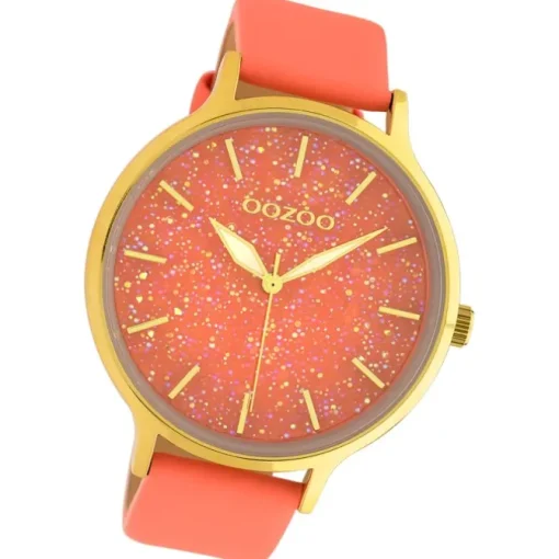 Oozoo Damen Armbanduhr Timepieces Analog Leder pfirsichrosa UOC10660