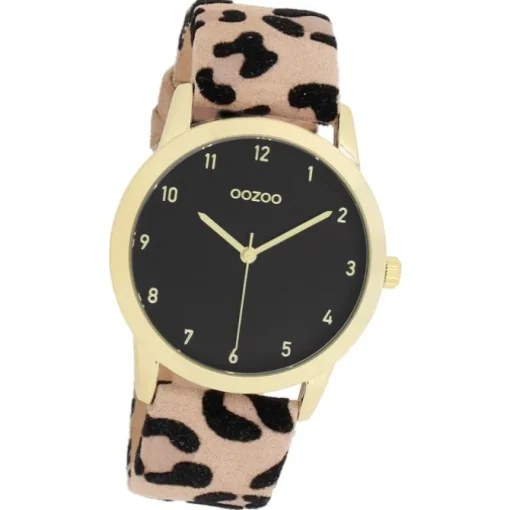 Oozoo Damen Armbanduhr Timepieces Analog Lederband beige schwarz UOC11373