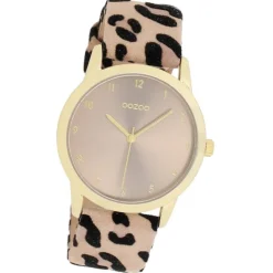 Oozoo Damen Armbanduhr Timepieces Analog Lederband beige schwarz UOC11372