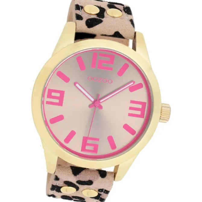 Oozoo Damen Armbanduhr Timepieces Analog Lederband beige schwarz UOC1099A