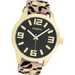 Oozoo Damen Armbanduhr Timepieces Analog Lederband beige schwarz UOC1098A