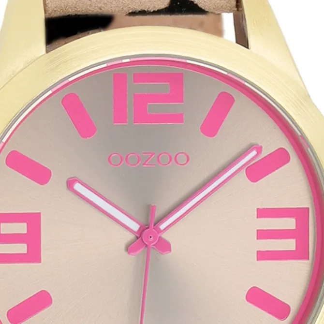 Oozoo Damen Armbanduhr Timepieces Analog Lederband beige schwarz UOC1099A