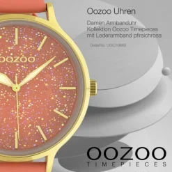 Oozoo Damen Armbanduhr Timepieces Analog Leder pfirsichrosa UOC10660