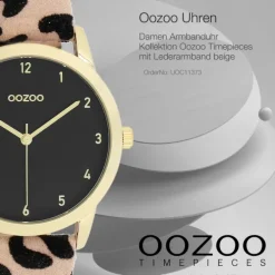 Oozoo Damen Armbanduhr Timepieces Analog Lederband beige schwarz UOC11373