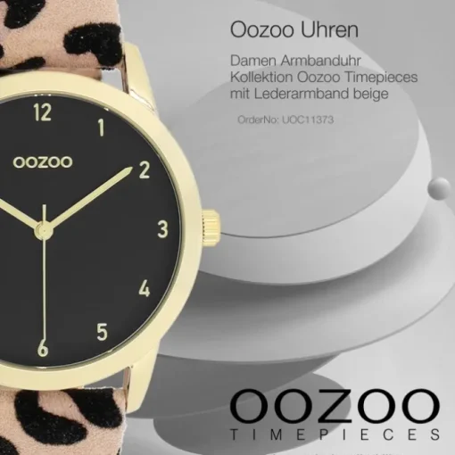 Oozoo Damen Armbanduhr Timepieces Analog Lederband beige schwarz UOC11373