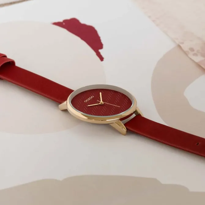 Oozoo Damen Armbanduhr Timepieces Analog Leder rot UOC10247