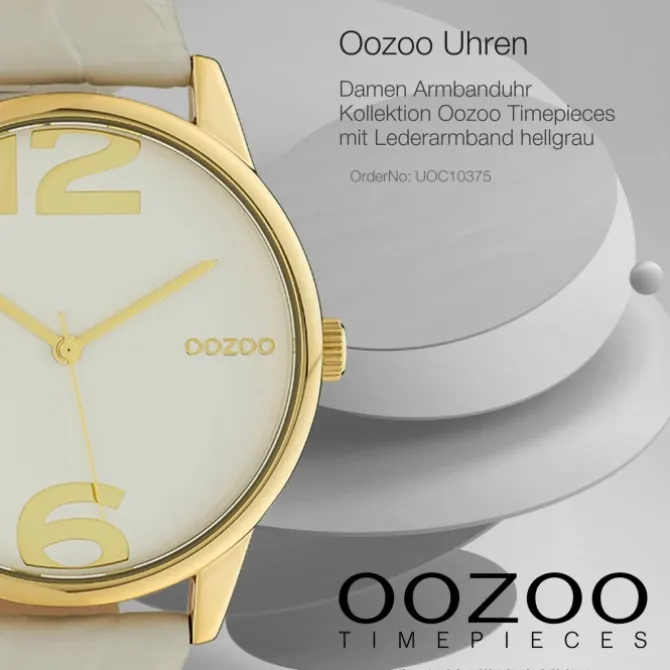 Oozoo Damen Armbanduhr Timepieces Analog Leder hellgrau UOC10375