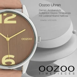 Oozoo Damen Armbanduhr Timepieces Analog Leder hellrosa UOC10376