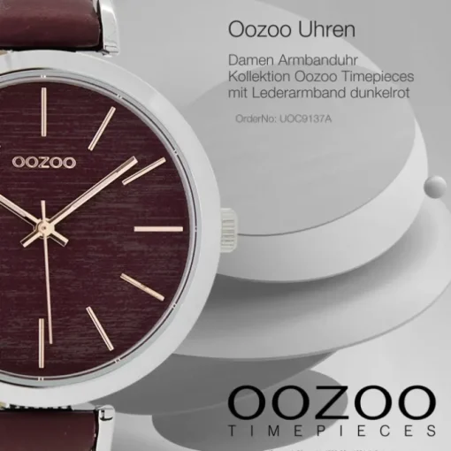 Oozoo Damen Armbanduhr Timepieces Analog Leder dunkelrot UOC9137A