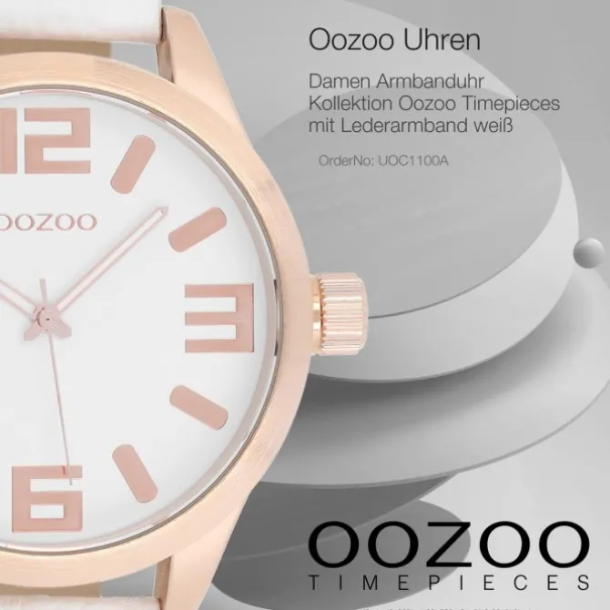 Oozoo Damen Armbanduhr Timepieces Analog Leder weiß rosegold UOC1100A