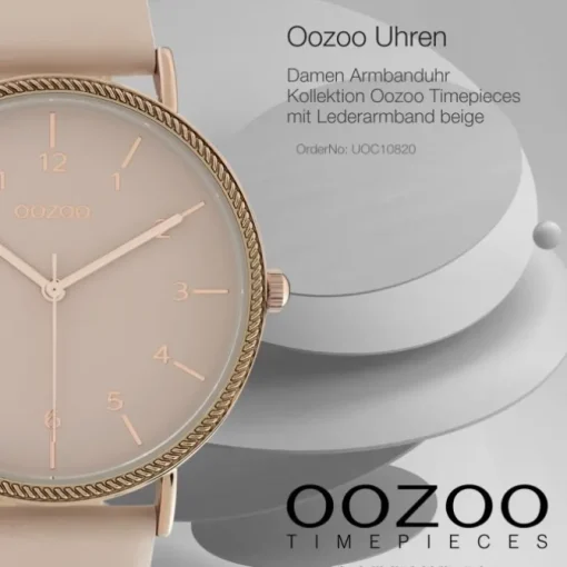 Oozoo Damen Armbanduhr Timepieces Analog Leder beige rosa UOC10820