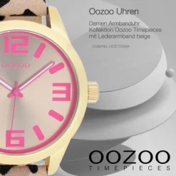 Oozoo Damen Armbanduhr Timepieces Analog Lederband beige schwarz UOC1099A