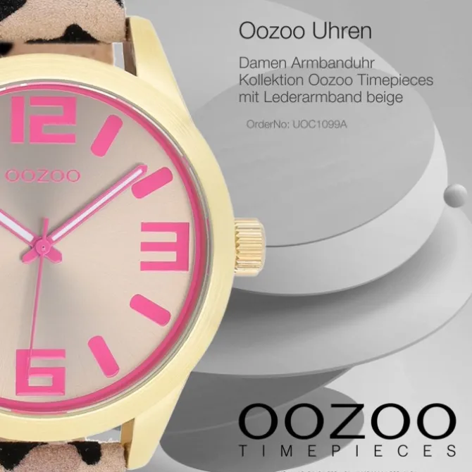 Oozoo Damen Armbanduhr Timepieces Analog Lederband beige schwarz UOC1099A