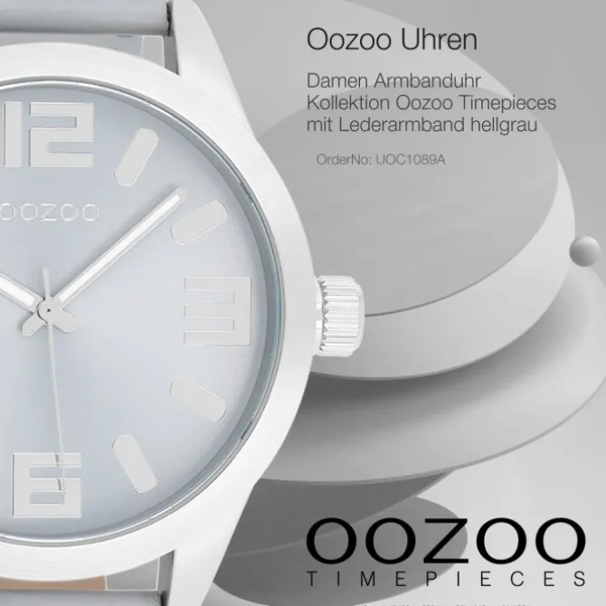 Oozoo Damen Armbanduhr Timepieces Analog Leder hellgrau UOC1089A