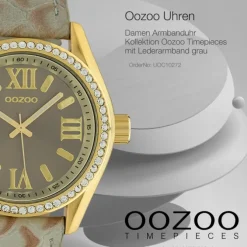 Oozoo Damen Armbanduhr Timepieces Analog Leder grau hellbraun UOC10272