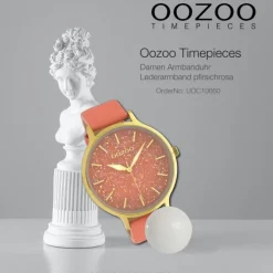 Oozoo Damen Armbanduhr Timepieces Analog Leder pfirsichrosa UOC10660