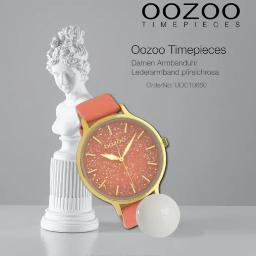 Oozoo Damen Armbanduhr Timepieces Analog Leder pfirsichrosa UOC10660