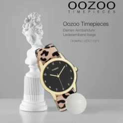 Oozoo Damen Armbanduhr Timepieces Analog Lederband beige schwarz UOC11373