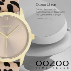 Oozoo Damen Armbanduhr Timepieces Analog Lederband beige schwarz UOC11372