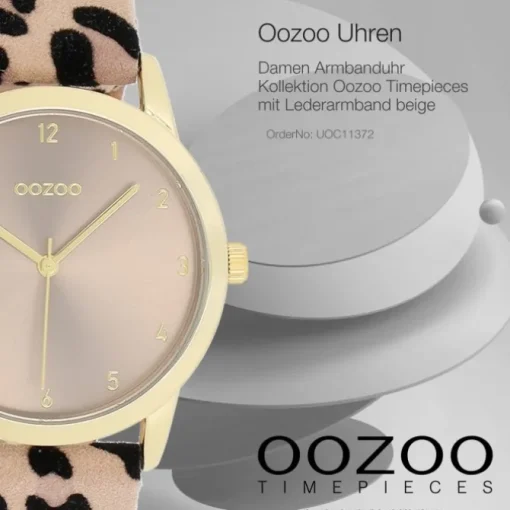 Oozoo Damen Armbanduhr Timepieces Analog Lederband beige schwarz UOC11372