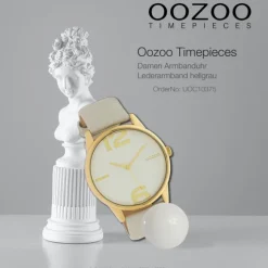 Oozoo Damen Armbanduhr Timepieces Analog Leder hellgrau UOC10375