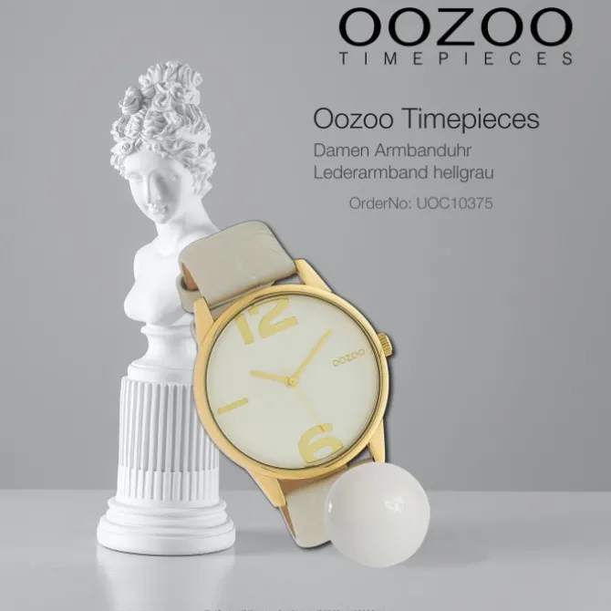 Oozoo Damen Armbanduhr Timepieces Analog Leder hellgrau UOC10375