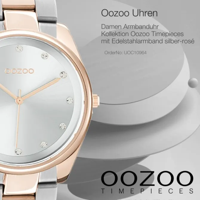 Oozoo Damen Armbanduhr Timepieces C10964 Analog Edelstahl silber-rosé UOC10964
