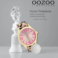 Oozoo Damen Armbanduhr Timepieces Analog Lederband beige schwarz UOC1099A