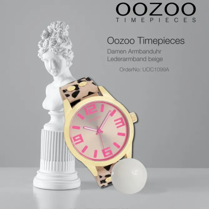 Oozoo Damen Armbanduhr Timepieces Analog Lederband beige schwarz UOC1099A