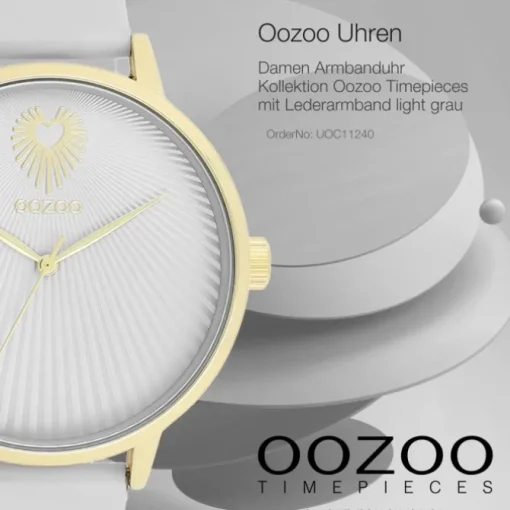Oozoo Damen Armbanduhr Timepieces Analog Leder light grau UOC11240