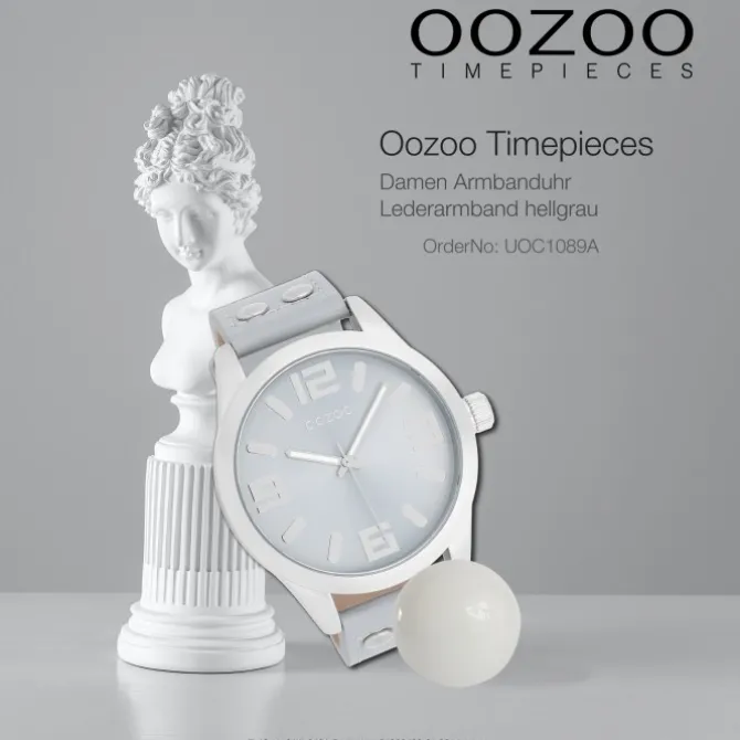 Oozoo Damen Armbanduhr Timepieces Analog Leder hellgrau UOC1089A