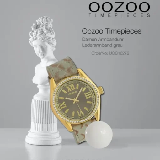 Oozoo Damen Armbanduhr Timepieces Analog Leder grau hellbraun UOC10272
