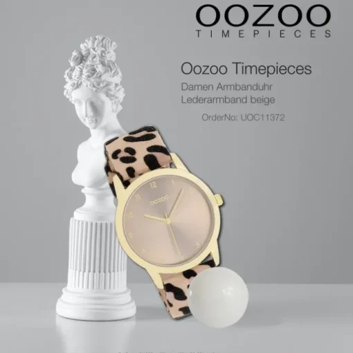 Oozoo Damen Armbanduhr Timepieces Analog Lederband beige schwarz UOC11372