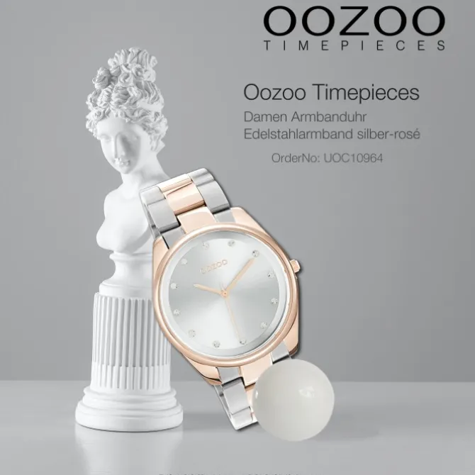 Oozoo Damen Armbanduhr Timepieces C10964 Analog Edelstahl silber-rosé UOC10964