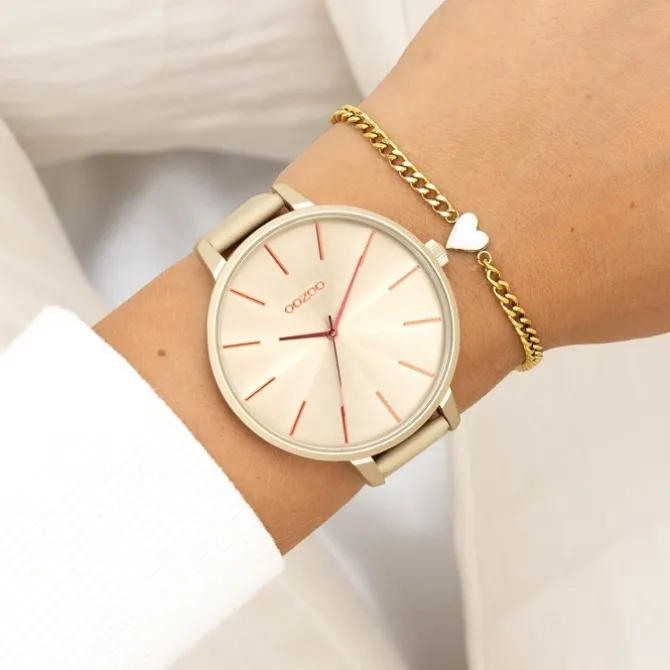 Oozoo Damen Armbanduhr Timepieces Analog Leder hellgrau UOC11251