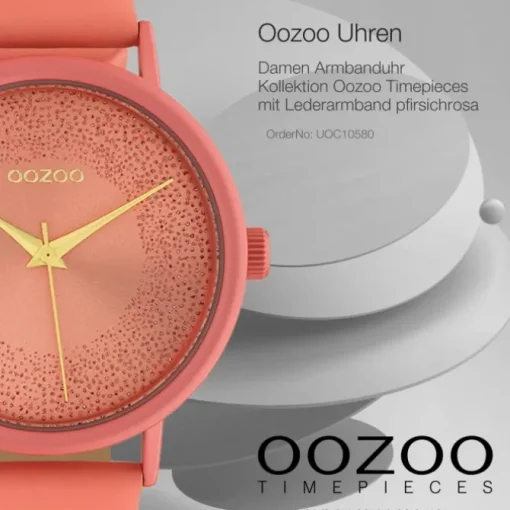 Oozoo Damen Armbanduhr Timepieces Analog Leder pfirsichrosa UOC10580