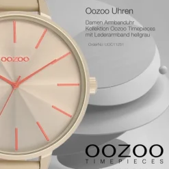 Oozoo Damen Armbanduhr Timepieces Analog Leder hellgrau UOC11251
