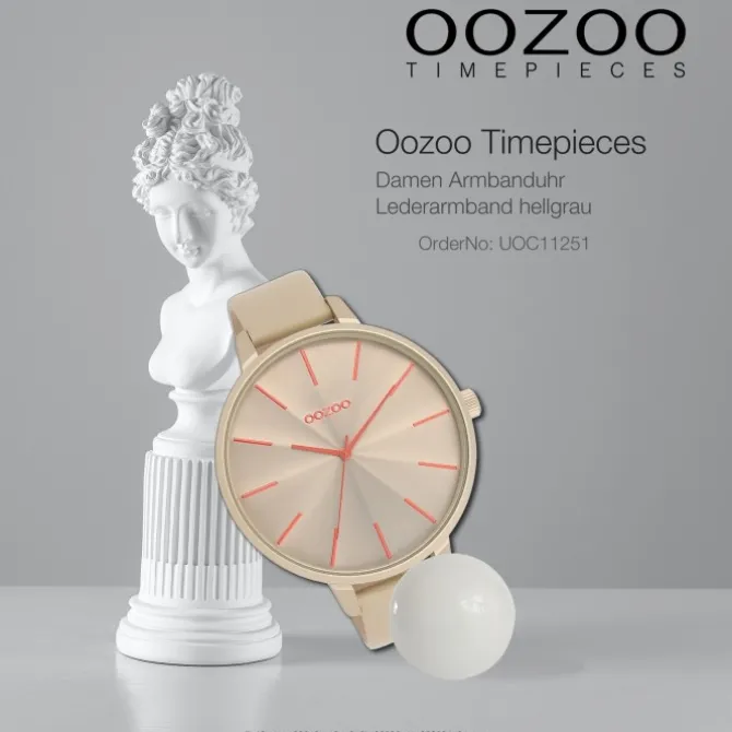 Oozoo Damen Armbanduhr Timepieces Analog Leder hellgrau UOC11251