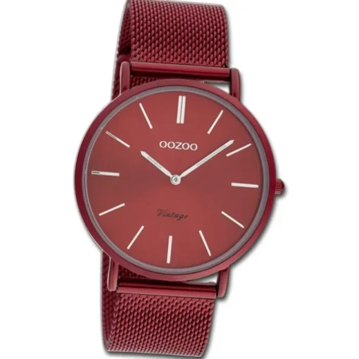 Oozoo Damen Armbanduhr Ultra Slim Quarzwerk Edelstahl burgund UOC20001