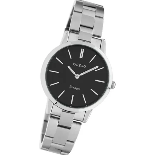 Oozoo Damen Armbanduhr Ultra Slim Edelstahl silber schwarz UOC20111