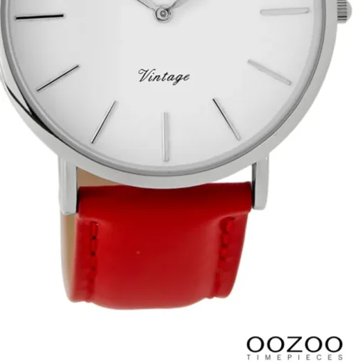Oozoo Damen Armbanduhr Ultra Slim Lederarmband rot UOC9307