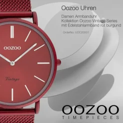 Oozoo Damen Armbanduhr Ultra Slim Quarzwerk Edelstahl burgund UOC20001