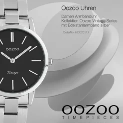 Oozoo Damen Armbanduhr Ultra Slim Edelstahl silber schwarz UOC20111