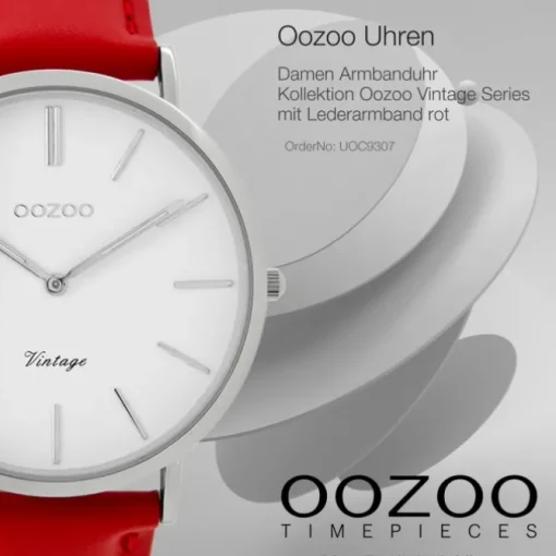 Oozoo Damen Armbanduhr Ultra Slim Lederarmband rot UOC9307