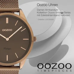 Oozoo Damen Armbanduhr Ultra Slim Quarzwerk Edelstahl braun UOC20009
