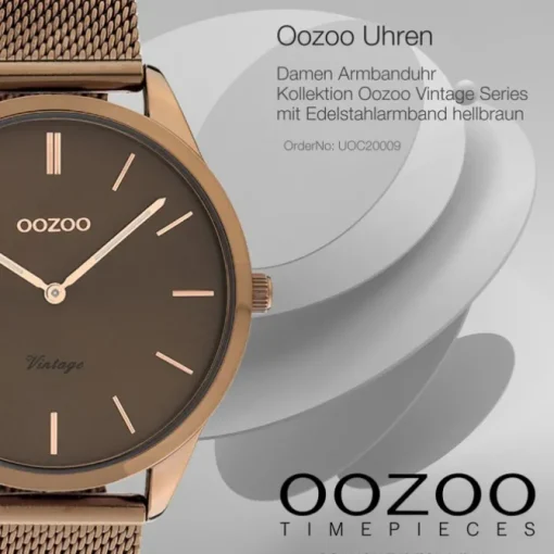 Oozoo Damen Armbanduhr Ultra Slim Quarzwerk Edelstahl braun UOC20009