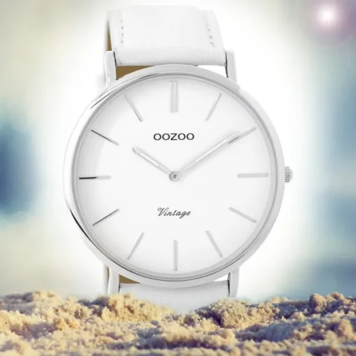 Oozoo Damen Armbanduhr Ultra Slim C9310 Analog Leder weiß UOC9310