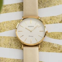 Oozoo Damen Armbanduhr Ultra Slim C9961 Quarzwerk Leder creme UOC9961