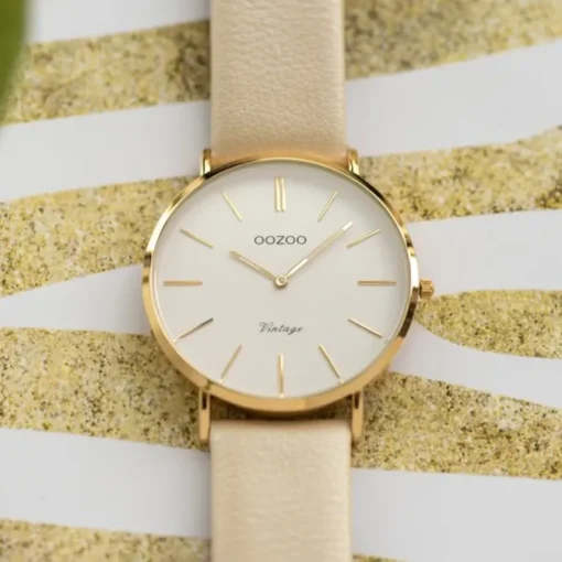 Oozoo Damen Armbanduhr Ultra Slim C9961 Quarzwerk Leder creme UOC9961